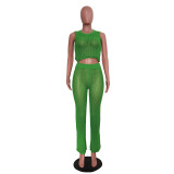 Women's Casual Hollow Knitting Sleeveless Two Piece Pants Set