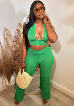 Women Sleeveless Halter Neck Sexy Backless Top and Bell Bottom Pant Two-piece Set Women Sleeveless Halter Neck Sexy Backless Top and Bell Bottom Pant Two-piece Set