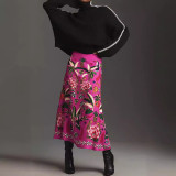Women Spring Printed Vintage Skirt