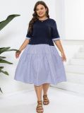 Plus Size Women knitting Round Neck Patchwork Striped Dress