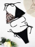Women Leopard Print Sexy Backless Halter Bikini Swimsuit Two Pieces