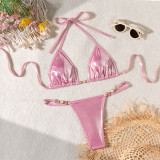 Women Halter Neck Sexy Shiny Bikini Two Pieces