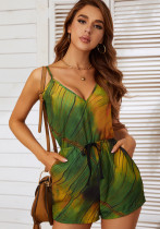 Women Lace Up Zip Solid Sleeveless Casual Loose Jumpsuit