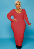 Plus Size Women Sexy Solid V-Neck Dress