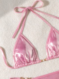 Women Halter Neck Sexy Shiny Bikini Two Pieces