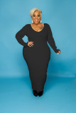 Plus Size Women Sexy Solid V-Neck Dress