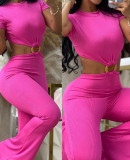 Spring Autumn Women's Sexy Round Neck Low Back Slim Butt Lift Solid Color Jumpsuit Sportswear