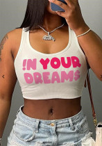 Women's Fashion Sexy Letter Printed Women's Trendy Sleeveless U-Neck Vest U-Neck