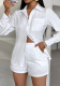 Women's Chic Elegant Solid Color Pocket Long Sleeve Shirt Shorts Set Two Piece Set