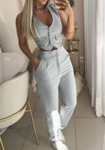 Women's Chic Elegant Solid Color Crop Top High Waist Pants Two-Piece Set Women's Chic Elegant Solid Color Crop Top High Waist Pants Two-Piece Set
