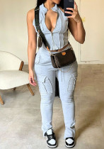 Stylish Zipper Pocket Sleeveless Two Piece Pants Set Stylish Zipper Pocket Sleeveless Two Piece Pants Set