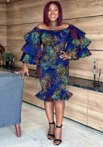 Sexy Off Shoulder Printed Stretch Ruffle Bodycon Dress Sexy Off Shoulder Printed Stretch Ruffle Bodycon Dress