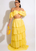 Stylish Off Shoulder Ruffled Two Piece Skirt Set Stylish Off Shoulder Ruffled Two Piece Skirt Set