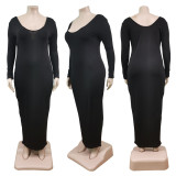Plus Size Women Sexy Solid V-Neck Dress