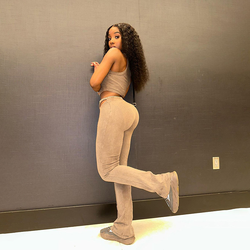 Spring Sexy Crop Slim Fit Tank Top High Waist Hollow Tight Fitting Pants Casual Two Piece Set