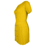 Women's Fashion Casual Sexy Hollow Button Knitting Short Sleeve Two Piece Skirt Set