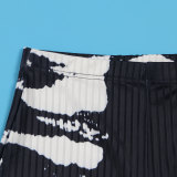 Sexy Printed Slim Fit Stretch Ribbed Two-Piece Pants Set
