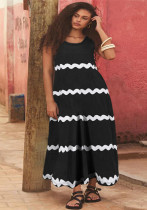 Plus Size Sleeveless Straps Striped Print Women's Long Dress
