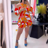 Printed Hollow Cross Neck Cutout Casual Dress