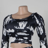 Sexy Printed Slim Fit Stretch Ribbed Two-Piece Pants Set