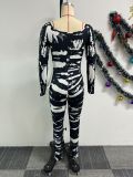 Sexy Printed Slim Fit Stretch Ribbed Two-Piece Pants Set