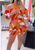 Printed Hollow Cross Neck Cutout Casual Dress