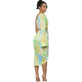 Women Spring/Summer Printed One-Sleeve Casual Maxi Dress