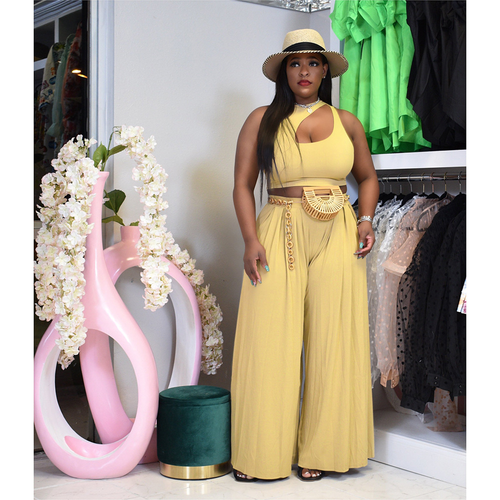 Women Solid Casual Loose Short Sleeve Top and Pants Two-piece Set