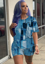 Women Casual Solid printed short-sleeved top and shorts two-piece set
