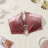 Women Heart Shaped Diamond Sexy Strapless Basic Top