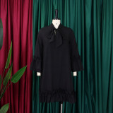 Women Loose CasualRuffle Edge Solid Dress