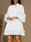 Women Loose CasualRuffle Edge Solid Dress