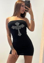 Women Summer Backless Sleeveless Beaded Strapless Dress