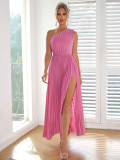Women Sexy Chic V-Neck Pleated Belt Dress