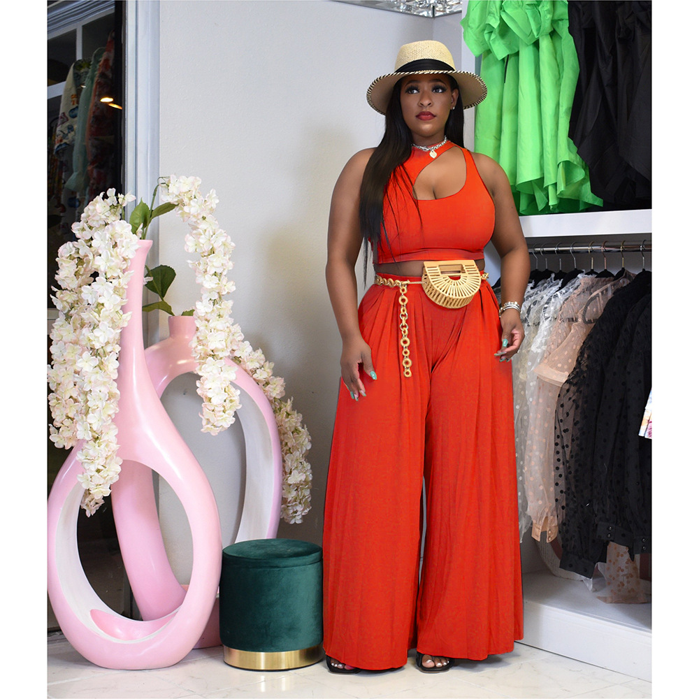 Women Solid Casual Loose Short Sleeve Top and Pants Two-piece Set