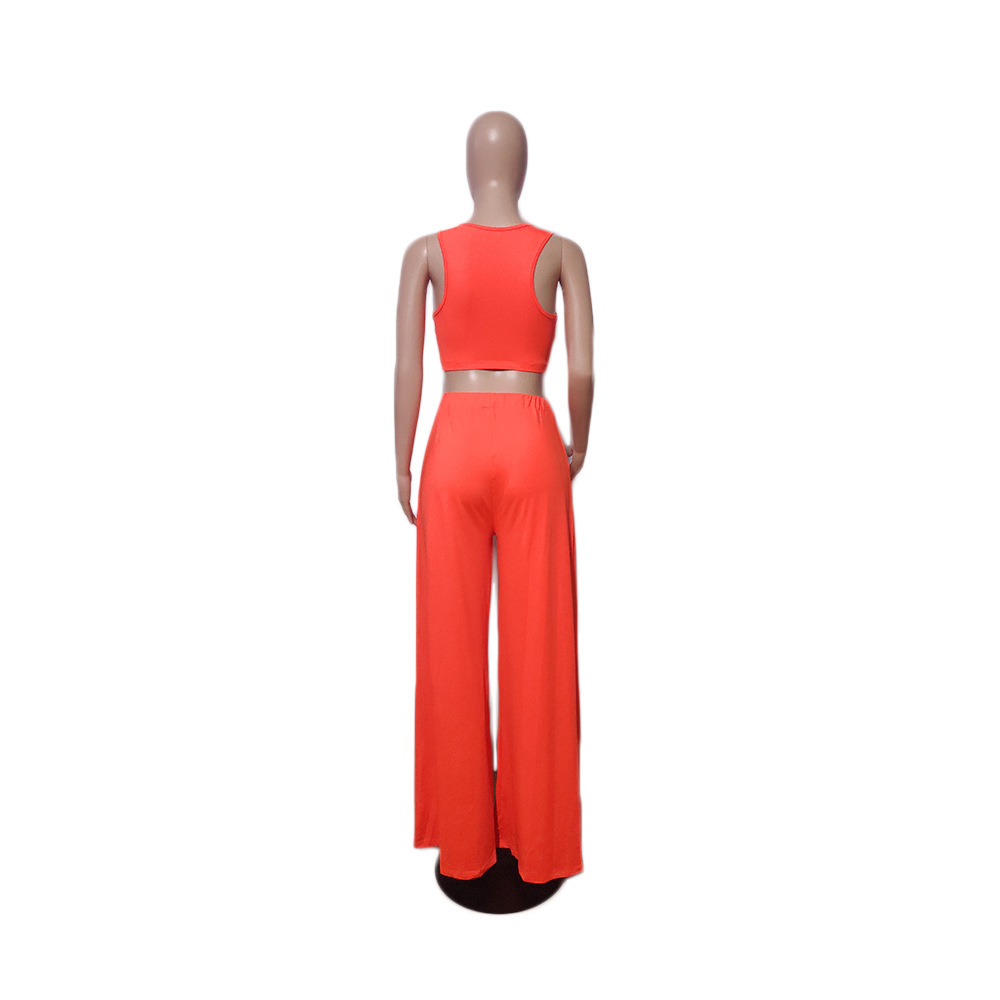 Women Solid Casual Loose Short Sleeve Top and Pants Two-piece Set