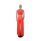 Women Solid Casual Loose Short Sleeve Top and Pants Two-piece Set