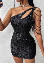 Women One Shoulder Sequin Dress