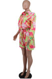 Women Spring Printed Shirt and Shorts Casual Two-piece Set