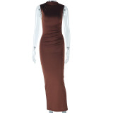 Women's Solid Color Sleeveless Round Neck Chic Casual Dress