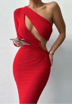 Women One Shoulder Long Sleeve Cut Out Dress