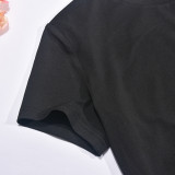 Summer T-Shirt Round Neck Heart Beaded Hollow Drawstring Solid Color Short Sleeve Women's Top