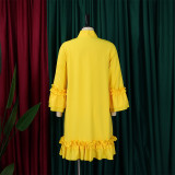 Women Loose CasualRuffle Edge Solid Dress