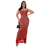 Women's Sexy Lace Strap Long Dress