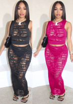Fashion Women's Sexy Sleeveless Lace Patchwork Two Piece Skirt Set Fashion Women's Sexy Sleeveless Lace Patchwork Two Piece Skirt Set