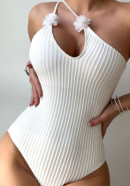 Solid Color One-Piece Flower One-Piece Swimsuit