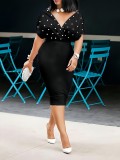 Solid Color Strapless V-Neck Half Sleeves Bubble Fashion Dress