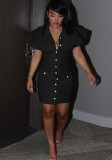 Women's Solid Color Ruffle Sleeve Turndown Collar Pockets Button Dress