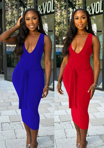 Women's Sexy Fashion V-Neck Solid Color Long Dress