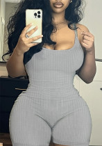 Fashion Solid Color Slim Strap Playsuit
